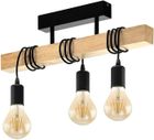 BRAND Ceiling Light 3, Vintage 3-Flame Industrial Design, Retro Suspension in Steel and Wood, Black Color