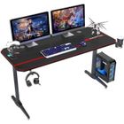 Bureau de Jeu Pro SOGES 140x65x75 CM avec Tapis de Souris Complet & Gaming Rack/Chargeur à USB - Noir