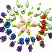 100Pcs Roses Ruban de satin petites fleurs roses DIY Décoration pour cheveux main Décorations Bijoux Boucles d'oreilles