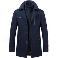 Manteau Homme Hiver Chaud Mi-Long Parka Pardessus Trench Coat Slim Fit Élegant Business Manteaux Revers Overcoat-Bleu Marine