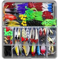 TUXIBIN Kit De Pêche 101 Pièces – Leurres Durs, Souples, Spinnerbaits – Boîte Portable – Pour Mer Et Eau Douce, Tous Poissons !