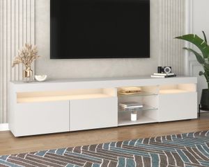 MEUBLE TV Meuble TV blanc moderne - avec éclairage LED variable - 180 cm de long - HAUSS SPOLE