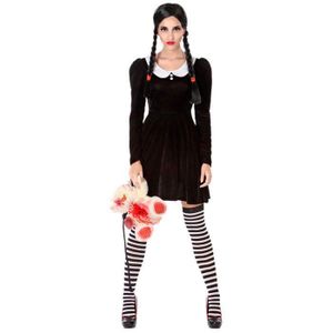Costume Mercoledì Addams 3 Pezzi - Tubino Nero Con Colletto - Taglie Da 5 A 14 Anni