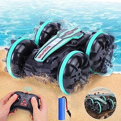 Eacam Réservoir RC 2,4 G Réservoir télécommandé 2,4 G Amphibie RC, Échelle 1/12 Véhicule télécommandé Amphibie Démo Automatique avec Perles d'eau
