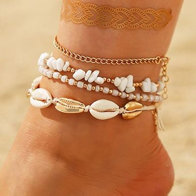 Chaînes De Pied Bohème - 4 Pièces Perles Argentées - Bijoux D'Été Pour Femmes Et Filles