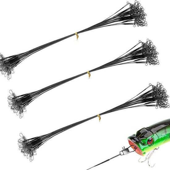 Lot De 10 Bas De Ligne Acier Noir 23 Cm – Pêche Carnassier, Résistance 12 Kg