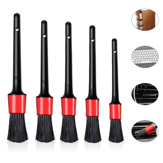 2 Pinceaux Nettoyage Auto Détailing - Brosse Poils Doux Pour Intérieur Voiture, 24cm + 17cm Noir
