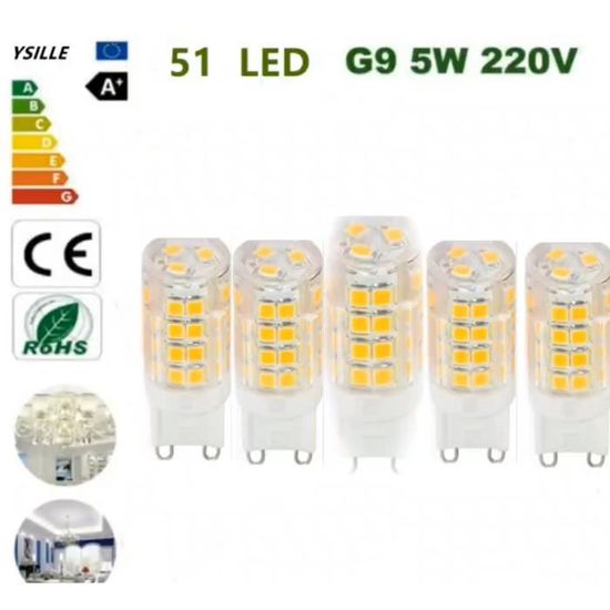 Ampoule LED 5x G9 5W équivalent à 40W AC220V lumière blanche froide