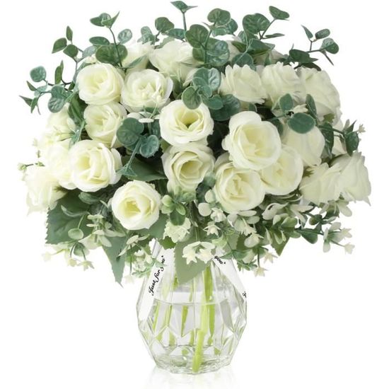 Table A Eau Bouquet De 14 Tulipes Artificielles En Vase Cube - Toucher Réaliste - Couleurs Assorties - Décoration Table Mariage, Maison
