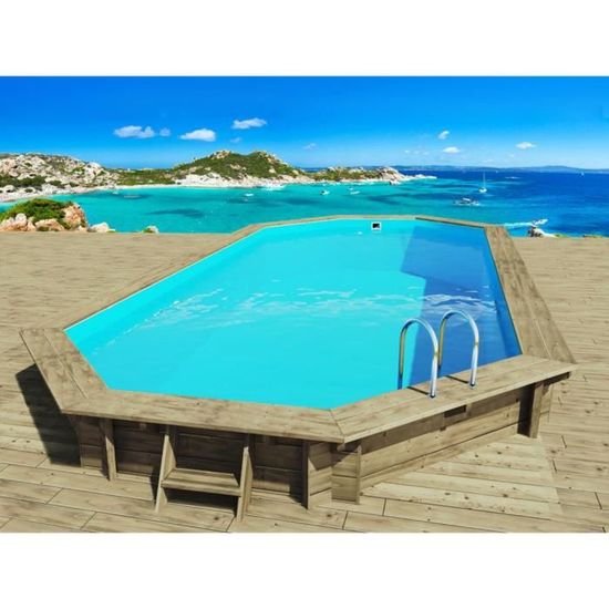 Piscine bois Ibiza - HABITAT ET JARDIN - Octogonale allongée - Hors-sol - 8.57 x 4.57 x 1.31 m