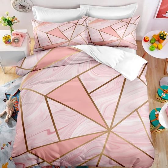 parure de lit marbre rose et or 3d effet 200 200cm 3 pieces fermeture eclair 1 housse de couette et 2 taies d oreillers 63 63cm cdiscount maison