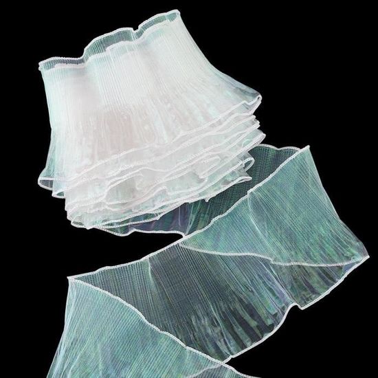 Ruban Organza Plissé Avec Dentelle - 1 Mètre, Largeur 9 Cm, Blanc, Pour Couture Et Déco