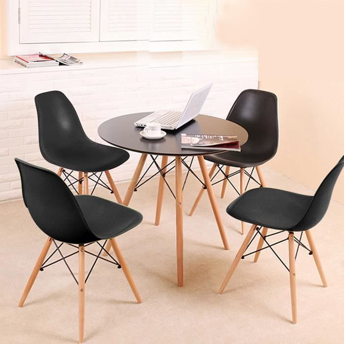 YIS Ensemble Table à manger en Bois Ronde + 4 Chaises - Design Scandinave - pour Salle à Manger, Balcon, Cuisine ou Bureau - Noir