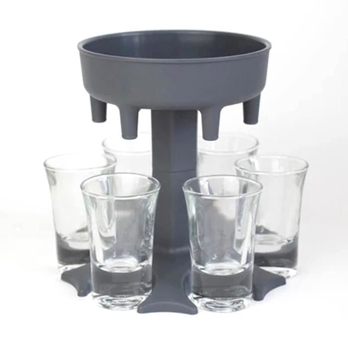 Distributeur de verre à vin avec 6 verres à vin transparents porte-verre à vin pour fête à la maison dîner et camping Gris