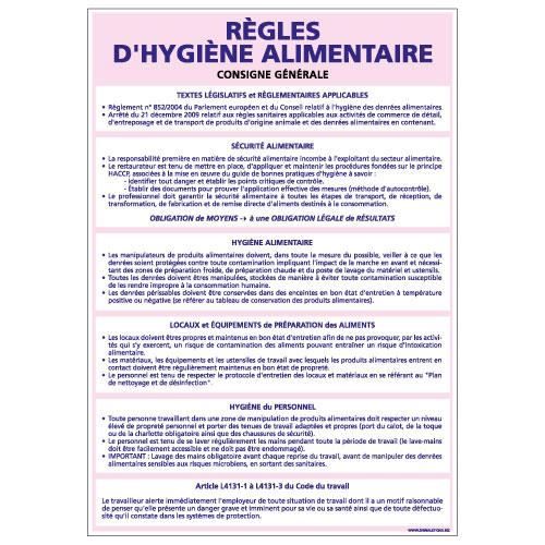 Panneau RÈGLES D'HYGIÈNE ALIMENTAIRE - PVC 1,5 mm - Adhesif au dos - Dimensions 210x300 mm