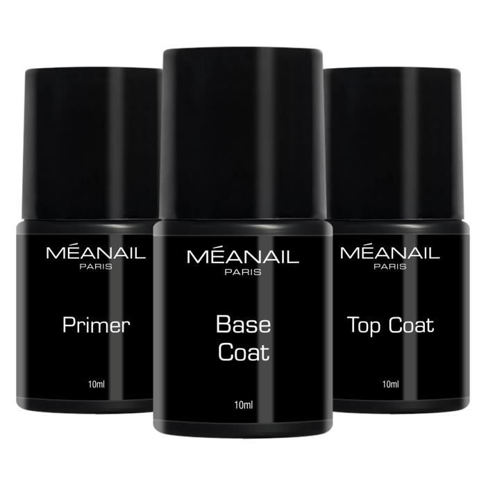 Base, Top Coat et Primer - Trio Essentiel semi-permanent - Brillance, tenue et long lasting - Soin des ongles - Meanail Paris