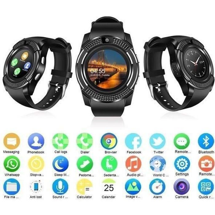 YUD V8 Bluetooth Intelligent Montre Répondre À L\'appel Montre Soutien SIM-TF Carte Caméra SmartWatch pour Android Smartphone Noi