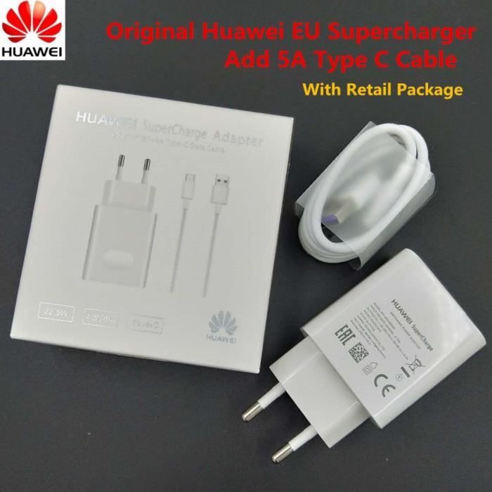 Chargeurs,Original Huawei 5V 4.5A USB suralimentation chargeur rapide 22.5w adaptateur 5A Type C câble pour - Type one set of eu