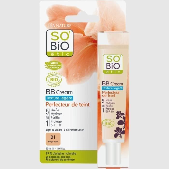SO'BiO ETIC BB Cream perfecteur de teint légère - Beige nude - 30 ml (Lot de 2)