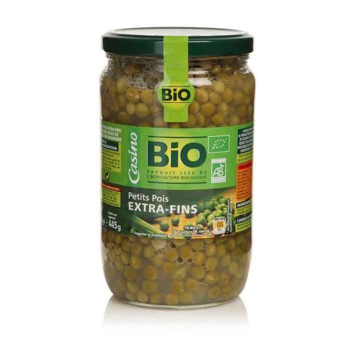 CASINO petit pois à l'étuvée extra - fins Bio - 660g