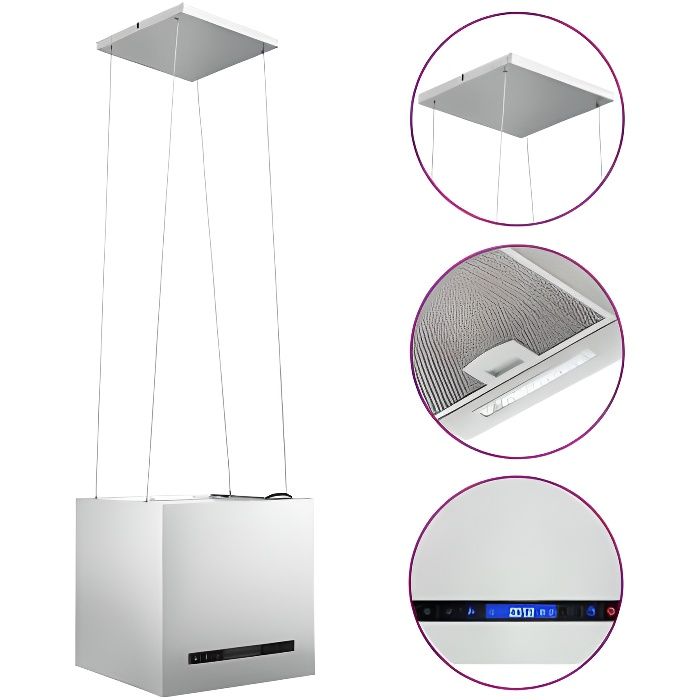 Hotte aspirante décorative en îlot Ø37 cm - suspension plafond - recyclage d´air 756 m³-h - 3 vitesses - inox -ALA