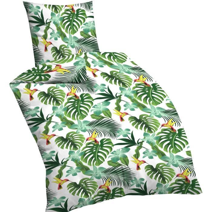 DILUMA - Linge de lit en microfibre jungle - Parure de lit avec housse de couette 135x200 cm et taie d'oreiller 80x80 cm - Respirant