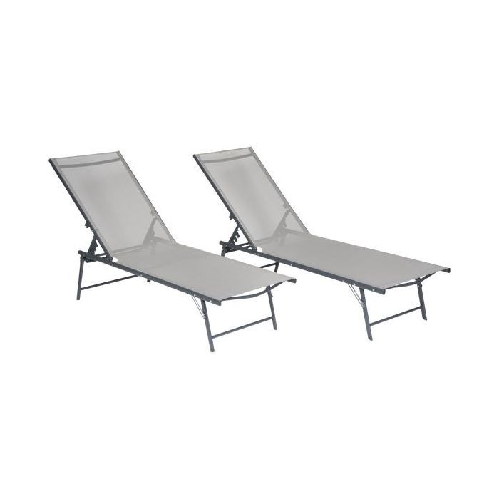 Lot de 2 bains de soleil pliants SICILIA en textilène gris - structure anthracite - Gris