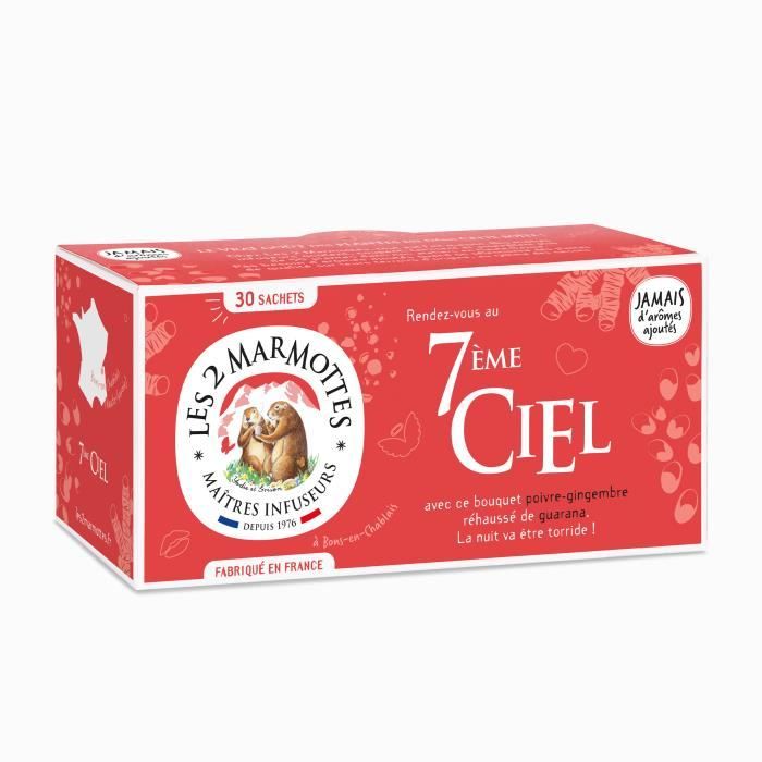 Les 2 Marmottes - Infusion BIO 7ème Ciel - 30 sachets - Poivre Noir, Gingembre et Guarana - Envoûtante, tisane pour Exciter les Sens