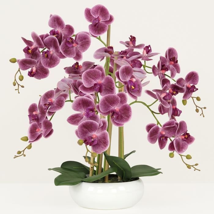 Orchidée prune artificielle coupe céramique 55 cm