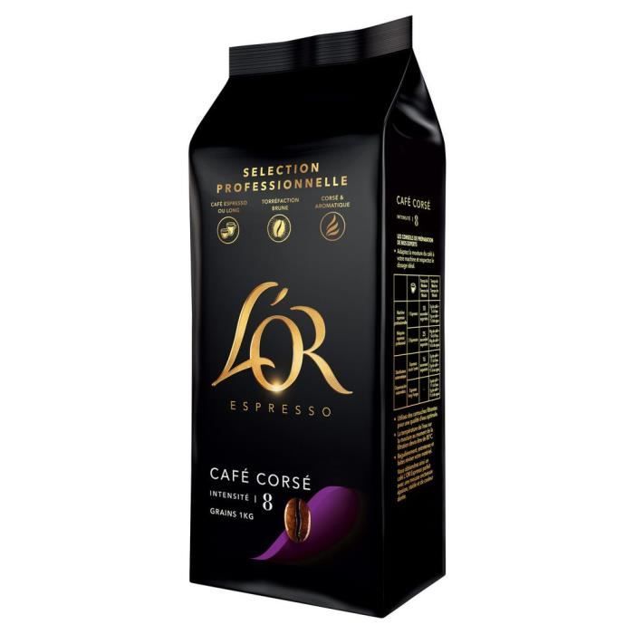 Café en grains l'OR Espresso 100% arabica, corsé intensité N°8 - Paquet de 1 kg