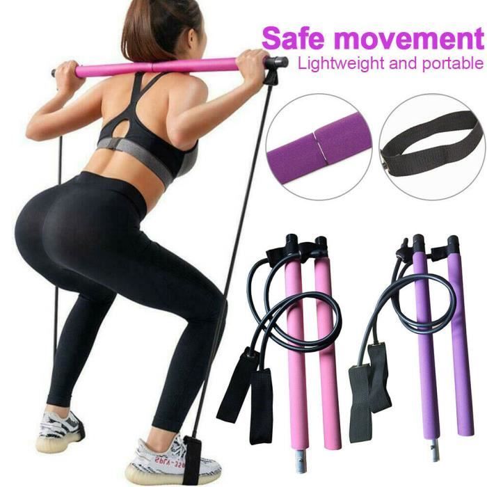 LOT DE 1 SET Kit de Barre de Pilates Portable avec Bande de Résistance, Barre de Résistance-Bâton de Yoga-Barre d'Exercice ROSE