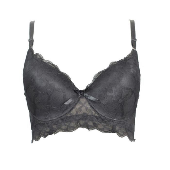 Soutien gorge 95B coqué en dentelle fleurie noire lingerie femme