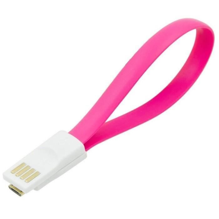 Mini Cable Aimanté pour SONY Xperia XA Universel Chargeur Connecteur Micro USB Magnet Porte-Clefs 25cm Android (ROSE)