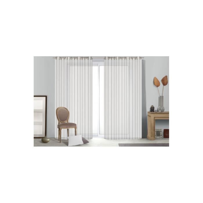 Rideau Voilage 140 x 240 cm Rayures Multicolores Blanc Noir