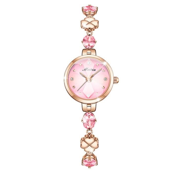 SHARPHY Montre femme de marque de luxe mode fille étanche diamant trèfle à quatre feuilles rose grâce cadeau