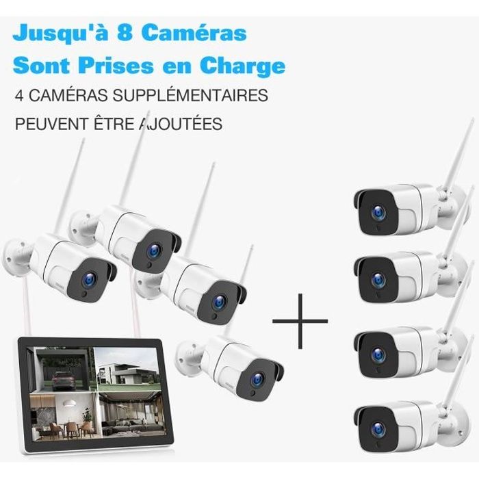 TOGUARD Caméra Surveillance 1080P WiFi Camera *4，8CH Enregistreur NVR,Extérieure Sécurité Video Caméra sans fil avec 1TB disque dur