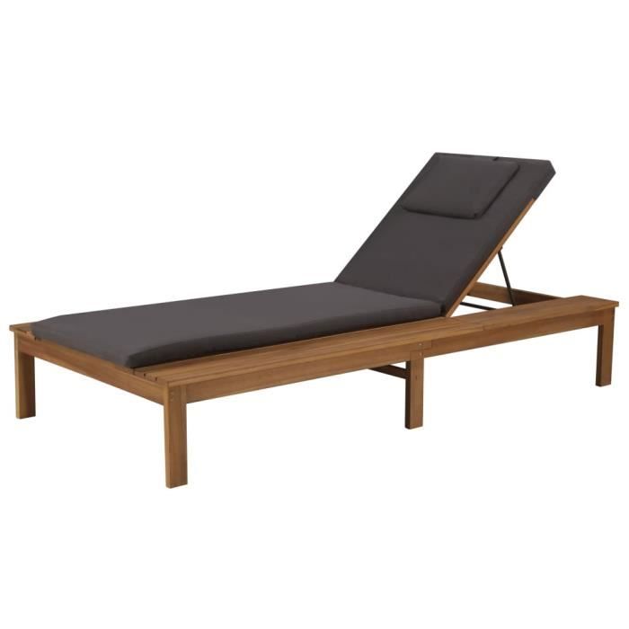 Chaise longue avec coussin et oreiller Bois d'acacia massif