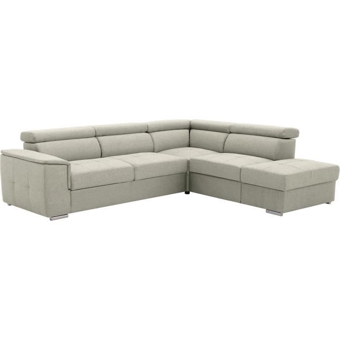 Canapé d'angle convertible réversible 3-4 places DAYTONA - Tissu Beige - Coffre de rangement - L 260
