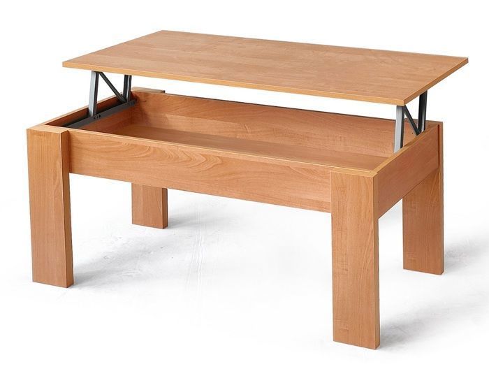 table basse, table de salon relevable en bois coloris cerisier - longueur 100 x profondeur 50 x hauteur 45/57 cm