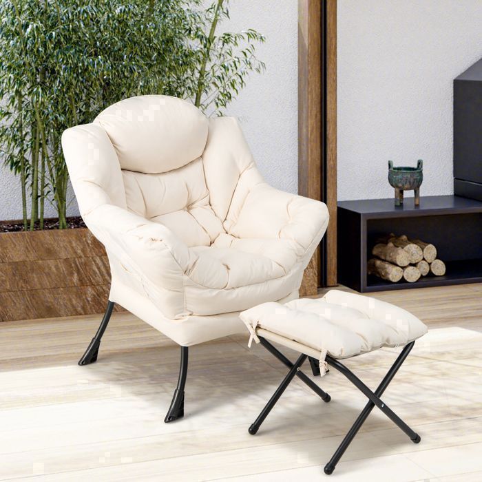 GIANTEX Fauteuil Relax avec Repose-Pied Pliable et Oreiller- Fauteuil Rembourré Moderne- pour Salon/Bureau- Charge 150 kg- Beige GIANTEX Fauteuil Relax avec Repose-Pied Pliable et Oreiller- Fauteuil Rembourré Moderne- pour Salon/Bureau- Charge 150 kg- Beige