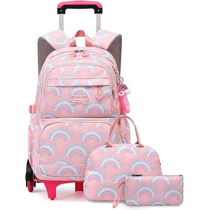 Cartable Roulette Fille Primaire Sac Dos pour Enfant avec Lunch Box et Trousse pour Quotidien et Voyage couleurs multiples CARTABLE
