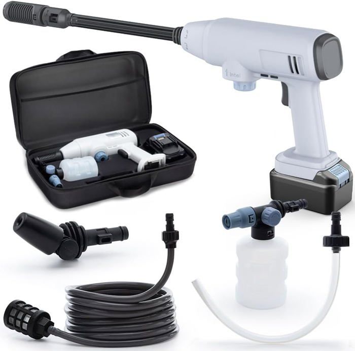 Nettoyeur Haute Pression Sans Fil Portable - 435 PSI - Batterie 21V 4.0Ah - Tuyau 5m - Pour Voiture, Terrasse, Façade