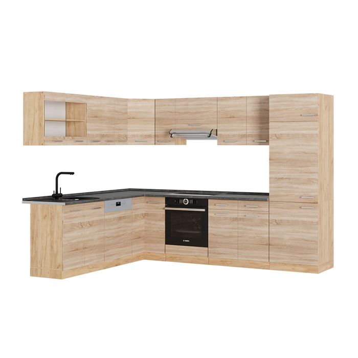 Cuisine en angle R-Line, 237x247cm , PT Chêne, Anthracite Campagne/Chêne doré, , Vicco - Maison