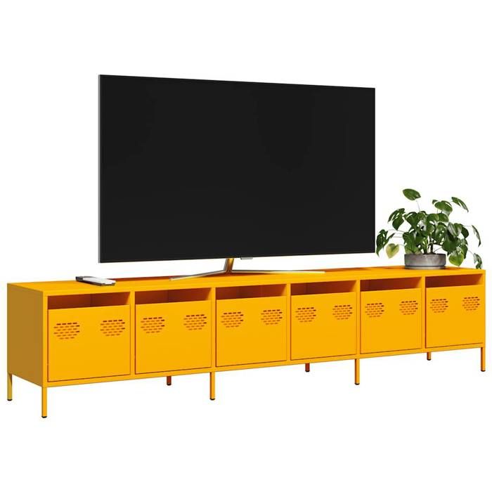 vidaXL Meuble TV jaune moutarde 202x39x43 5 cm acier laminé à froid banc TV meuble métallique meuble multimédia buffet 3307152