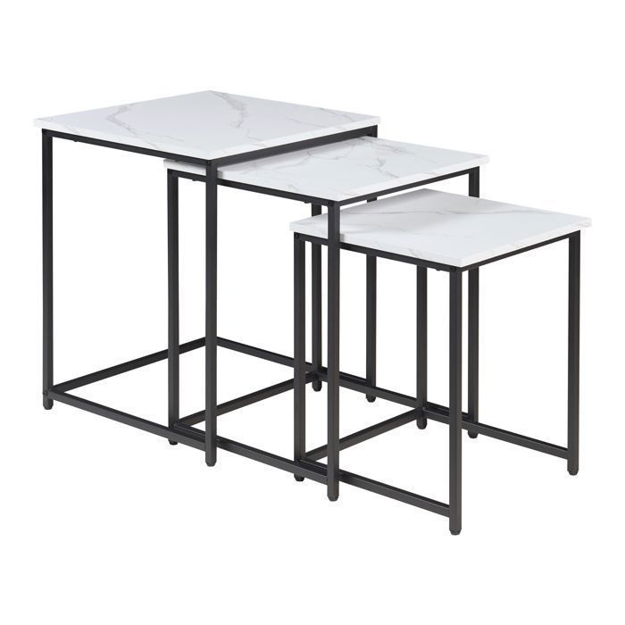 Lot de 3 tables basses gigognes Trollhättan noir effet marbre blanc en.casa