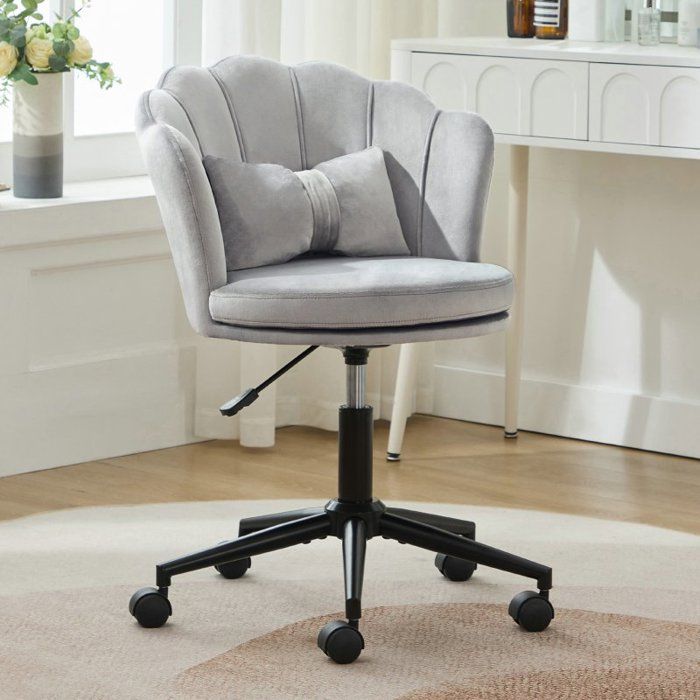 Chaise de bureau - LANGTU - Pivotante en velours - Coussin lombaire papillon - Hauteur réglable 45–55 cm - Rotation 360°