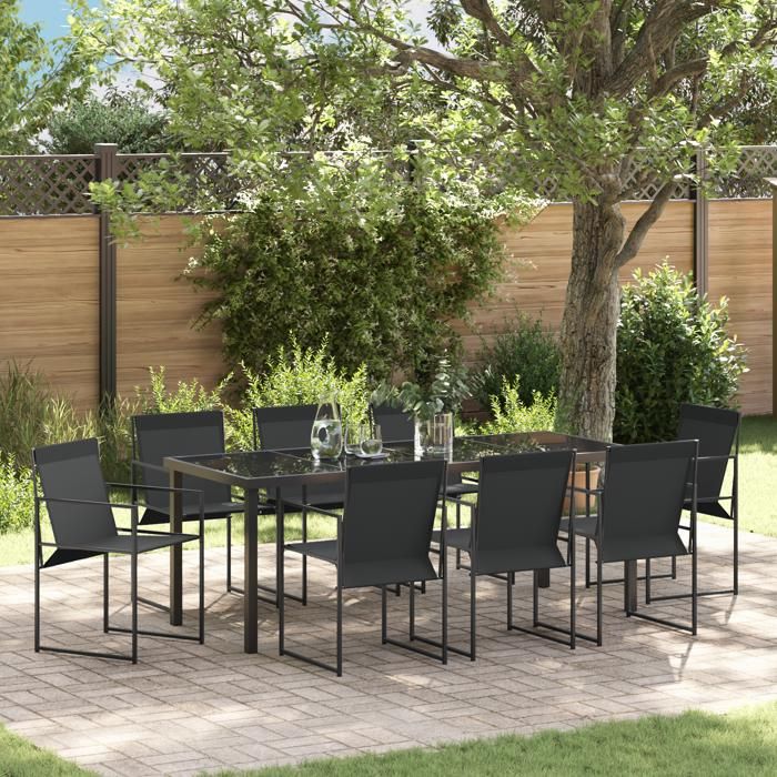 vidaXL Set repas jardin 9 pièces noir Textilène et acier 3379344