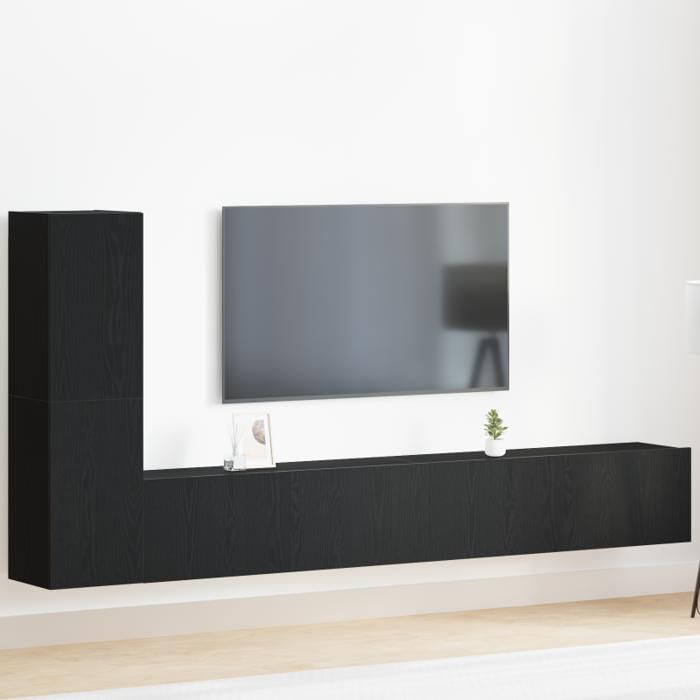 Ensemble de meuble TV - 3 pièces - Bois dingénierie - Chêne noir - Style contemporain