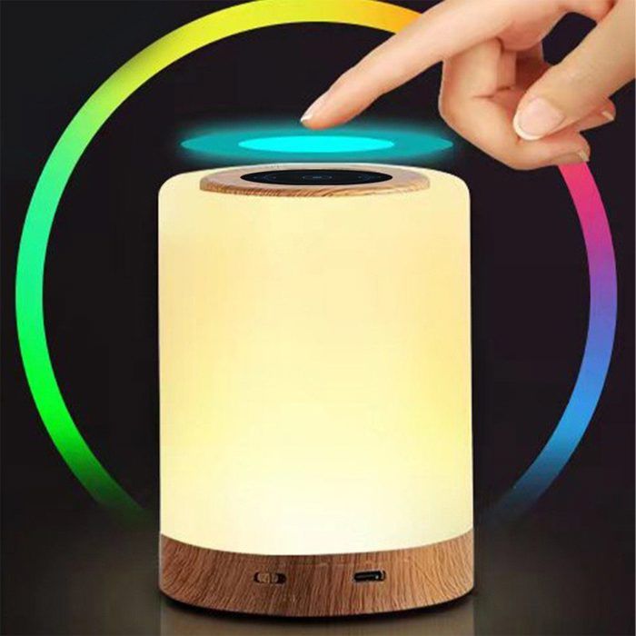 Lampe chevet bois grain - 1 pièce Tactile dimmable veilleuse 13 couleurs 3 modes rechargeable USB - Type lampe chevet Étiquette