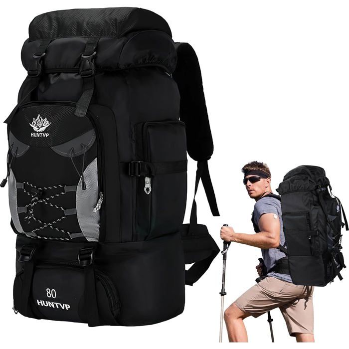 Sac à Dos 80L étanche Rouge Et Noir Eveveme - Randonnée, Alpinisme, Escalade, Neuf